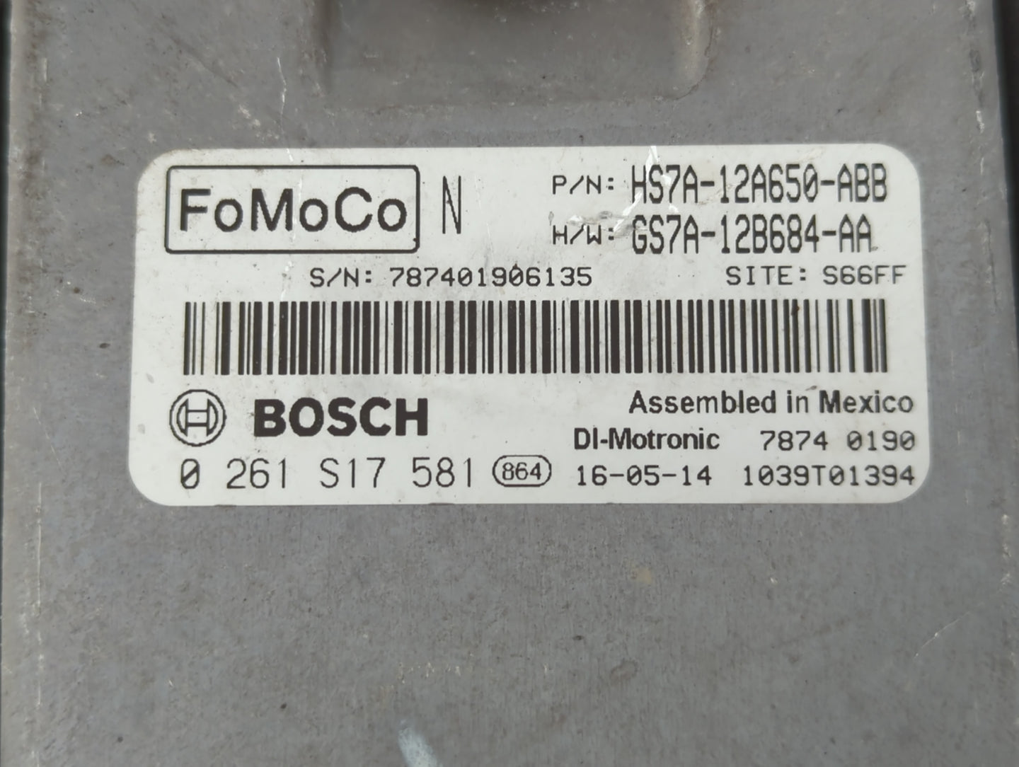 2017-2019 Ford Fusion PCM Engine Control Computer ECU ECM PCU OEM P/N:0 261 S17 581 GS7A-12B684-AA Fits Fits 2017 2018 2019 