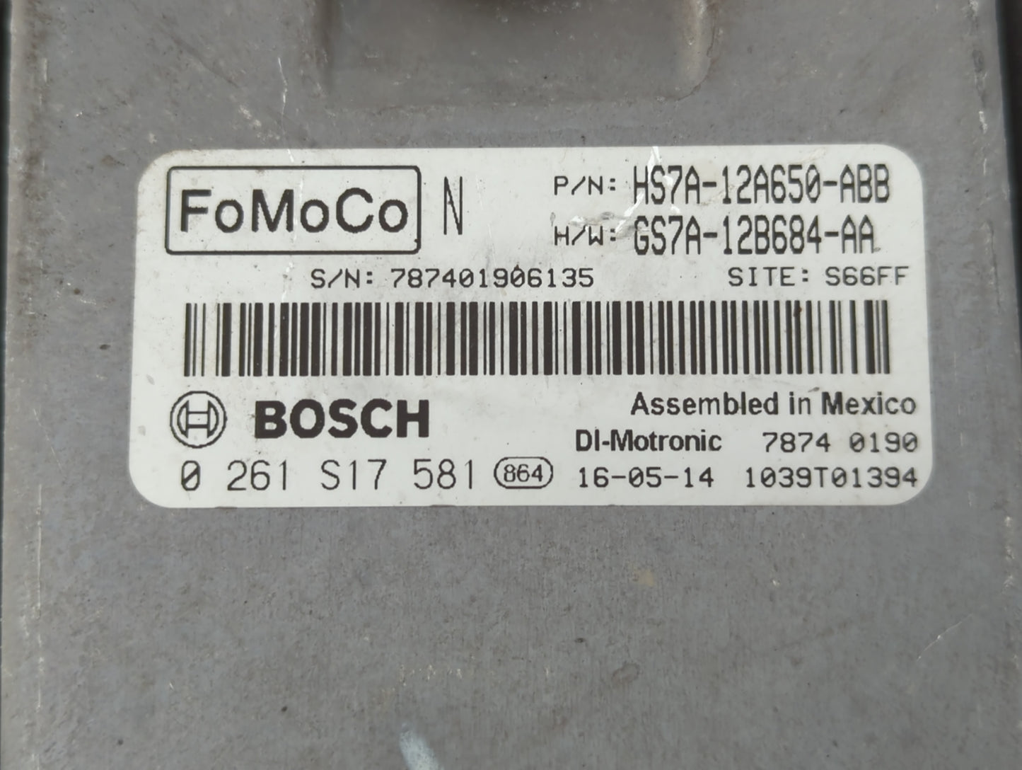 2017-2019 Ford Fusion PCM Engine Control Computer ECU ECM PCU OEM P/N:0 261 S17 581 GS7A-12B684-AA Fits Fits 2017 2018 2019 