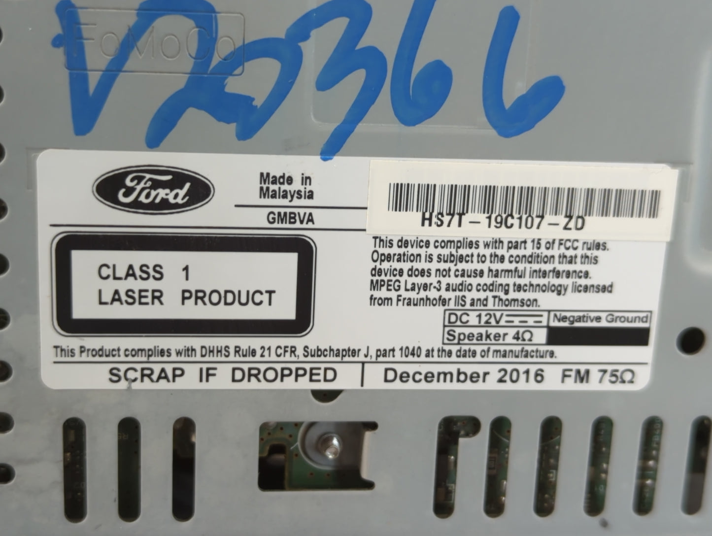 2017-2020 Ford Fusion Radio AM FM Cd Player Receiver Replacement P/N:HS7T-19C107-ZD Fits Fits 2017 2018 2019 2020 OEM Used A