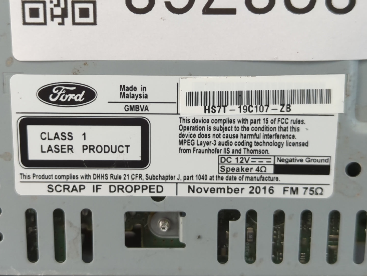 2017 Ford Fusion Radio AM FM Cd Player Receiver Replacement P/N:HS7T-19C107-ZB CQ-FJ25E4UMB Fits OEM Used Auto Parts - Oemus