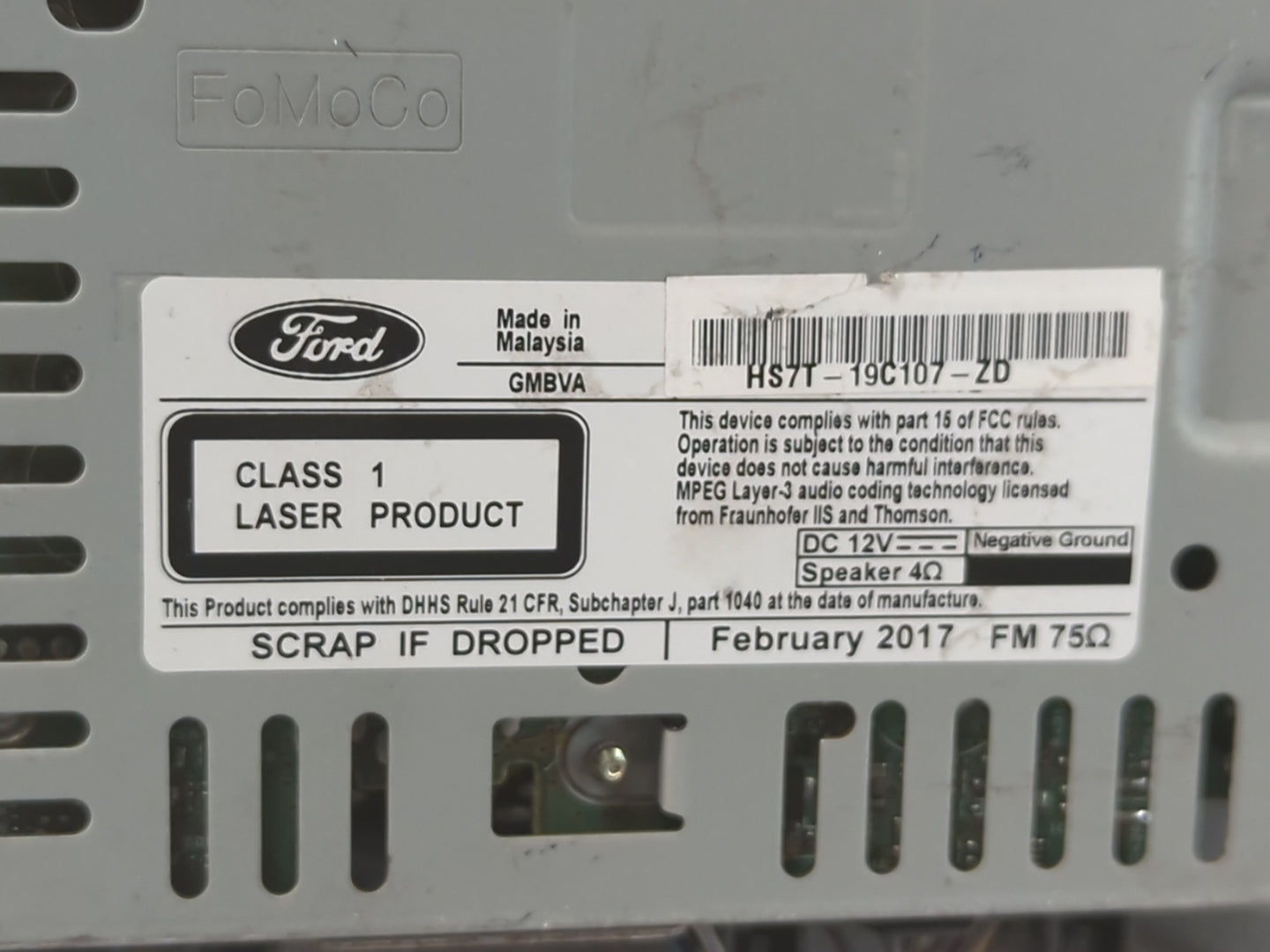 2017-2020 Ford Fusion Radio AM FM Cd Player Receiver Replacement P/N:HS7T-19C107-ZD Fits Fits 2017 2018 2019 2020 OEM Used A