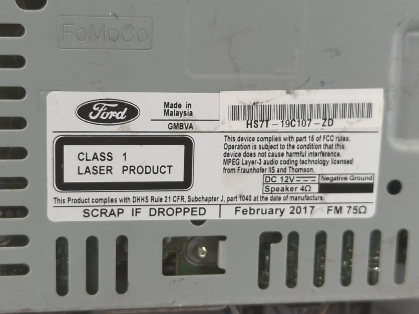 2017-2020 Ford Fusion Radio AM FM Cd Player Receiver Replacement P/N:HS7T-19C107-ZD Fits Fits 2017 2018 2019 2020 OEM Used A