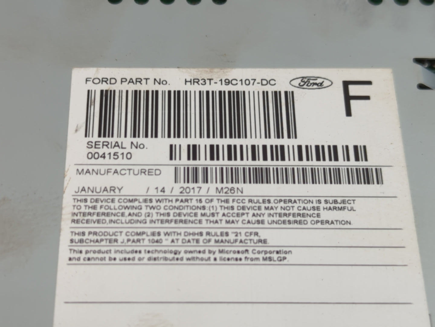 2017-2018 Ford Mustang Radio AM FM Cd Player Receiver Replacement P/N:HR3T-19C107-DC Fits Fits 2017 2018 OEM Used Auto Parts