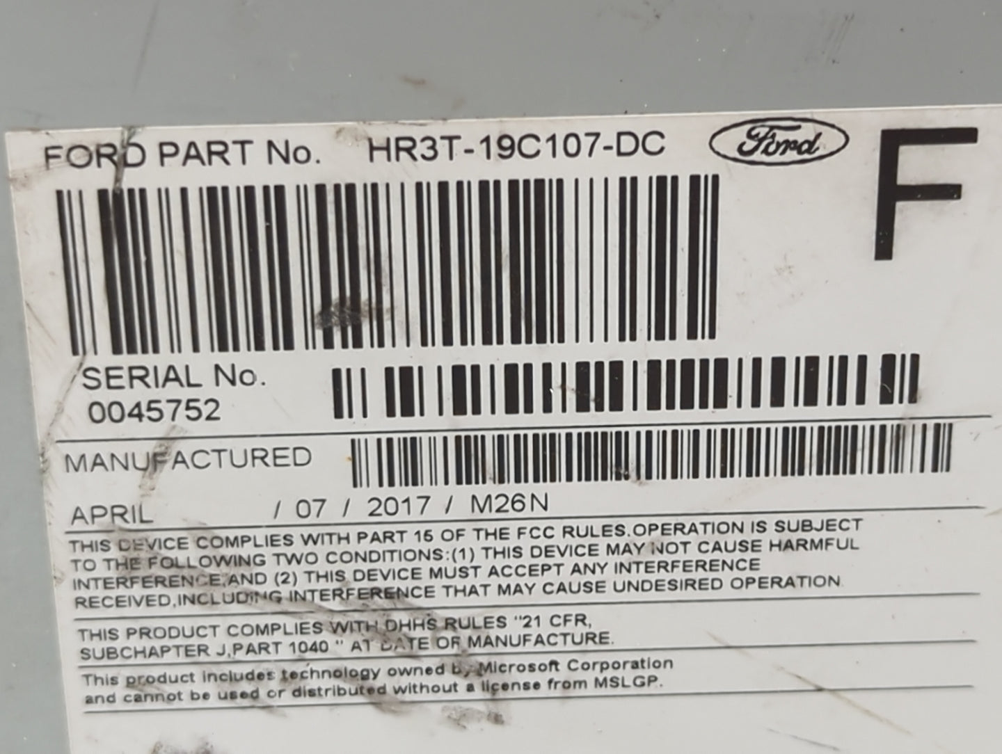 2017-2018 Ford Mustang Radio AM FM Cd Player Receiver Replacement P/N:HR3T-19C107-DC PU-3603S-G, 278-1826-42 Fits Fits 2017 