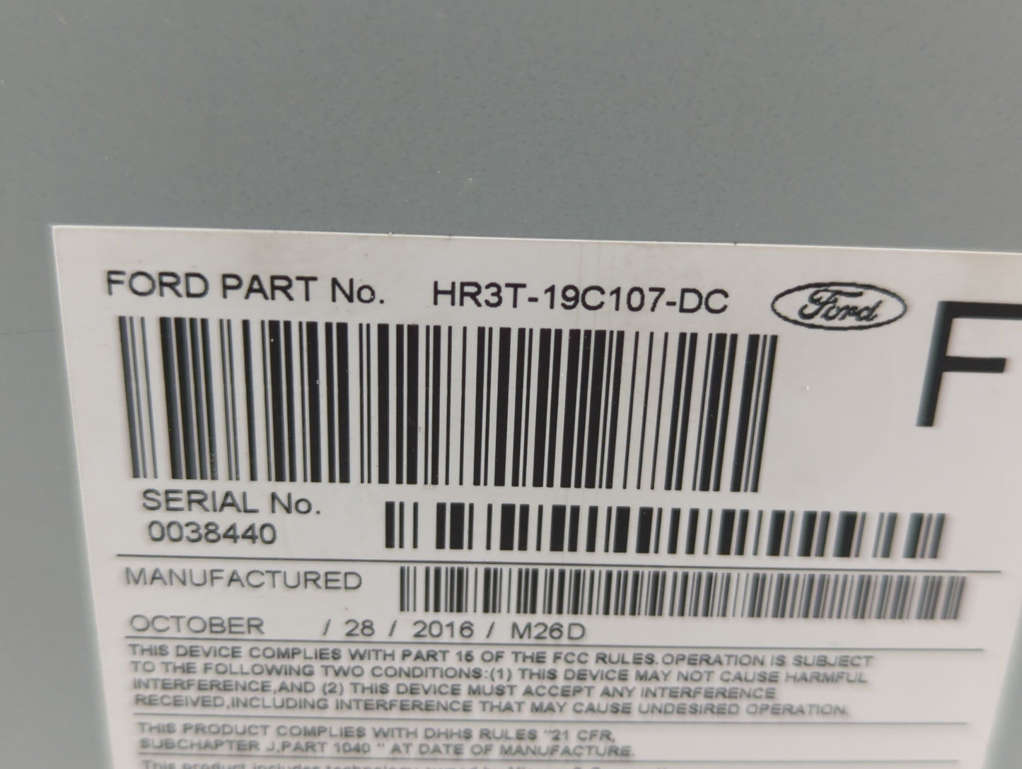2017-2018 Ford Mustang Radio AM FM Cd Player Receiver Replacement P/N:HR3T-19C107-DC Fits Fits 2017 2018 OEM Used Auto Parts