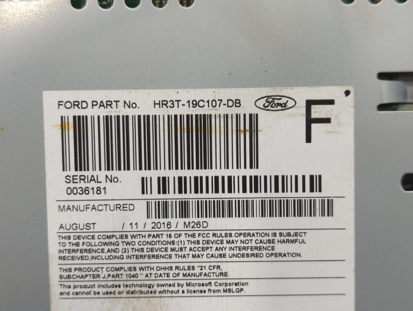 2017 Ford Mustang Radio AM FM Cd Player Receiver Replacement P/N:HR3T-19C107-DB Fits OEM Used Auto Parts - Oemusedautoparts1