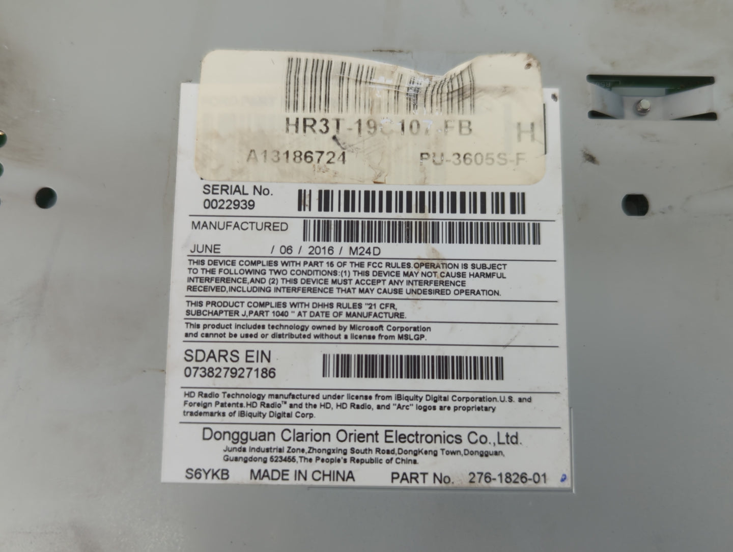 2017 Ford Mustang Radio AM FM Cd Player Receiver Replacement P/N:HR3T-19C107-FB A13186724, 0022939, 276-1826-01 Fits OEM Use