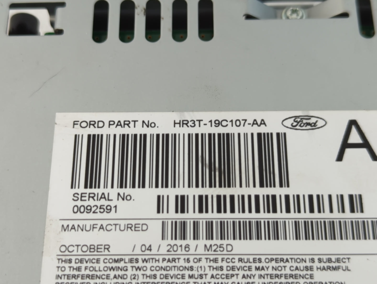 2017-2018 Ford Mustang Radio AM FM Cd Player Receiver Replacement P/N:HR3T-19C107-AA Fits Fits 2017 2018 OEM Used Auto Parts