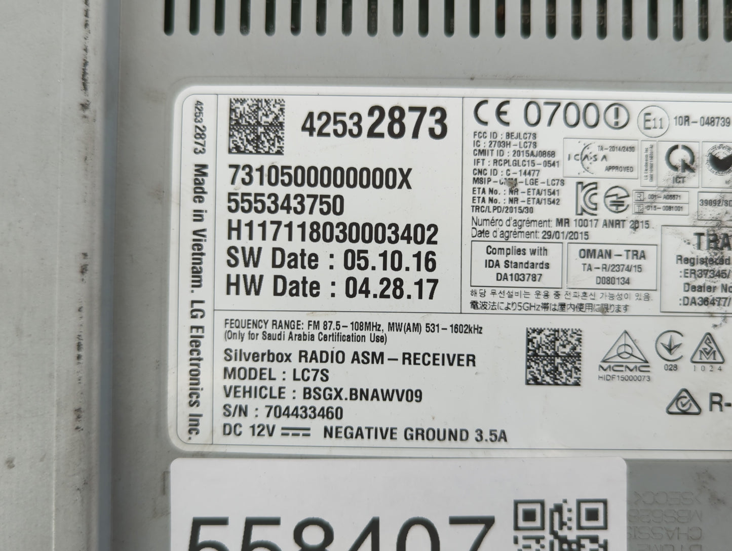 2017 Gmc Canyon Radio AM FM Cd Player Receiver Replacement P/N:42532873 Fits Fits 2018 2019 OEM Used Auto Parts - Oemusedaut