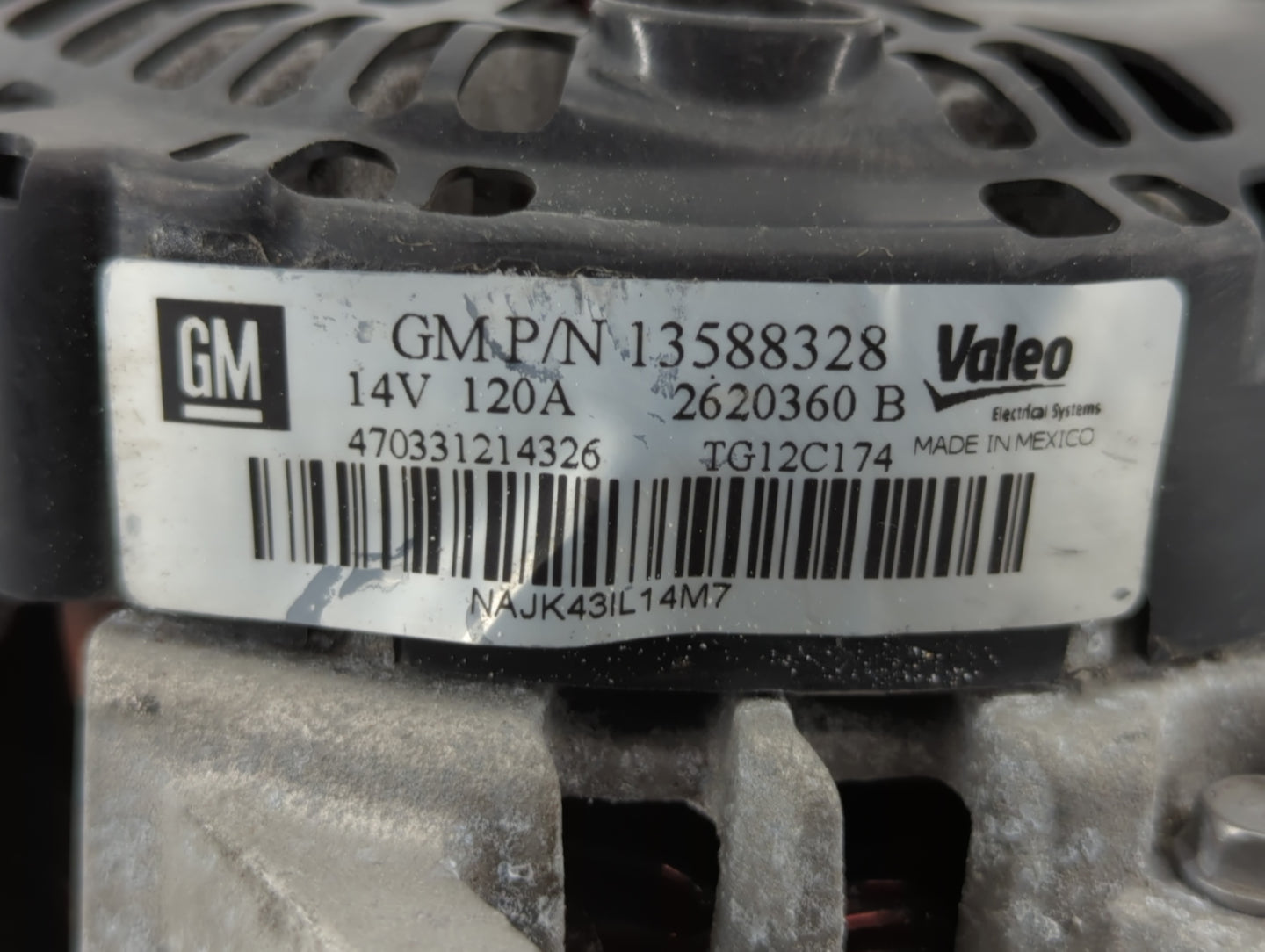 2010-2017 Gmc Terrain Alternator Replacement Generator Charging Assembly Engine OEM P/N:13588328 Fits OEM Used Auto Parts - 