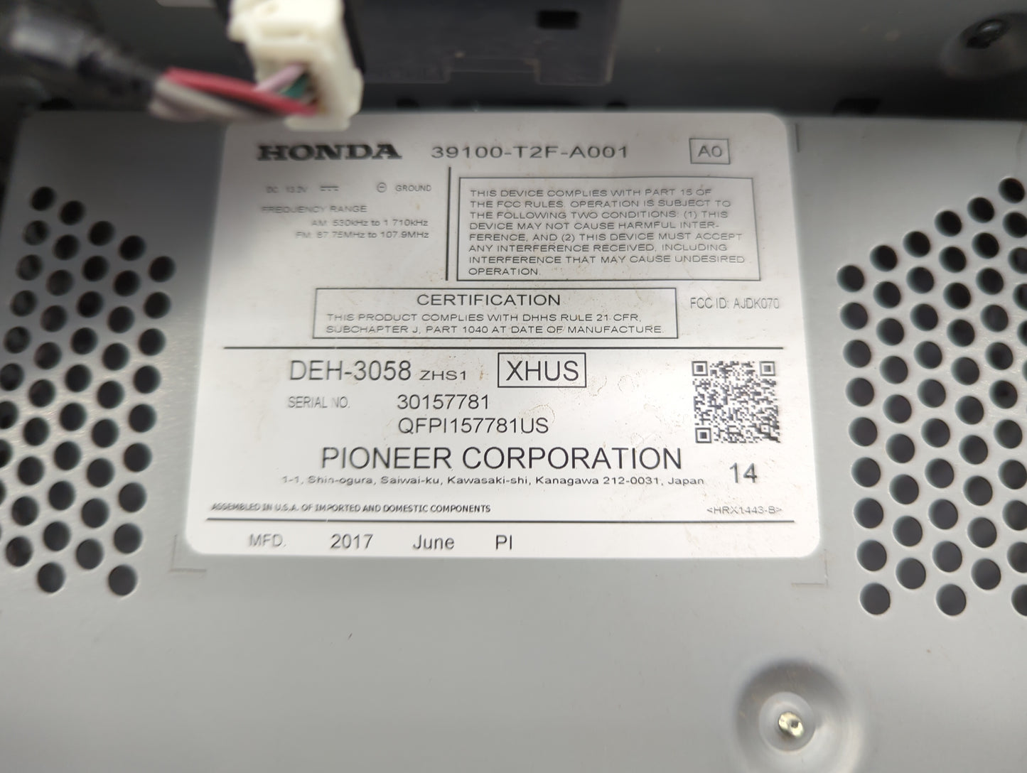2017 Honda Accord Radio AM FM Cd Player Receiver Replacement P/N:39100-T2F-A001 Fits OEM Used Auto Parts - Oemusedautoparts1