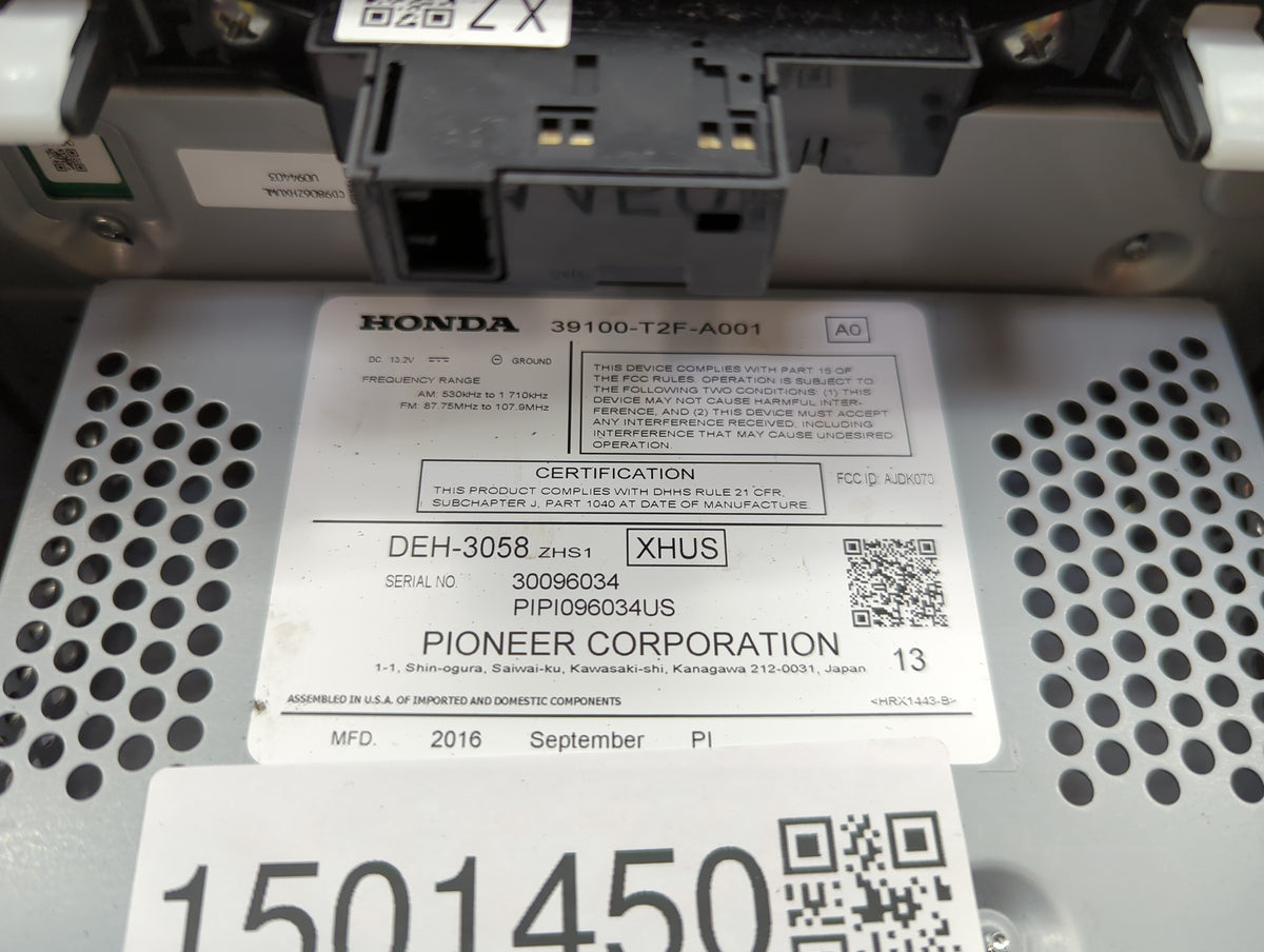 2016-2017 Honda Accord Radio AM FM Cd Player Receiver Replacement P/N:39100-T2F-A001 DEH-3058, AJDK070 Fits Fits 2016 2017 O