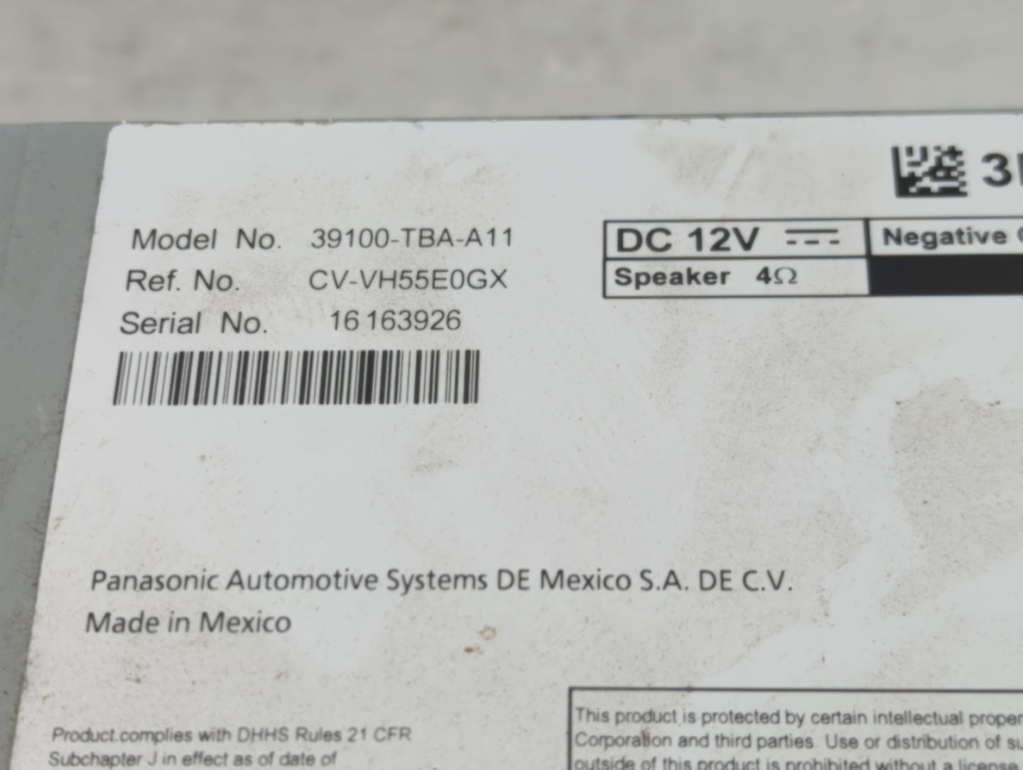2017 Honda Civic Radio AM FM Cd Player Receiver Replacement P/N:39100-TBA-A11 CV-VH55E0GX Fits OEM Used Auto Parts - Oemused