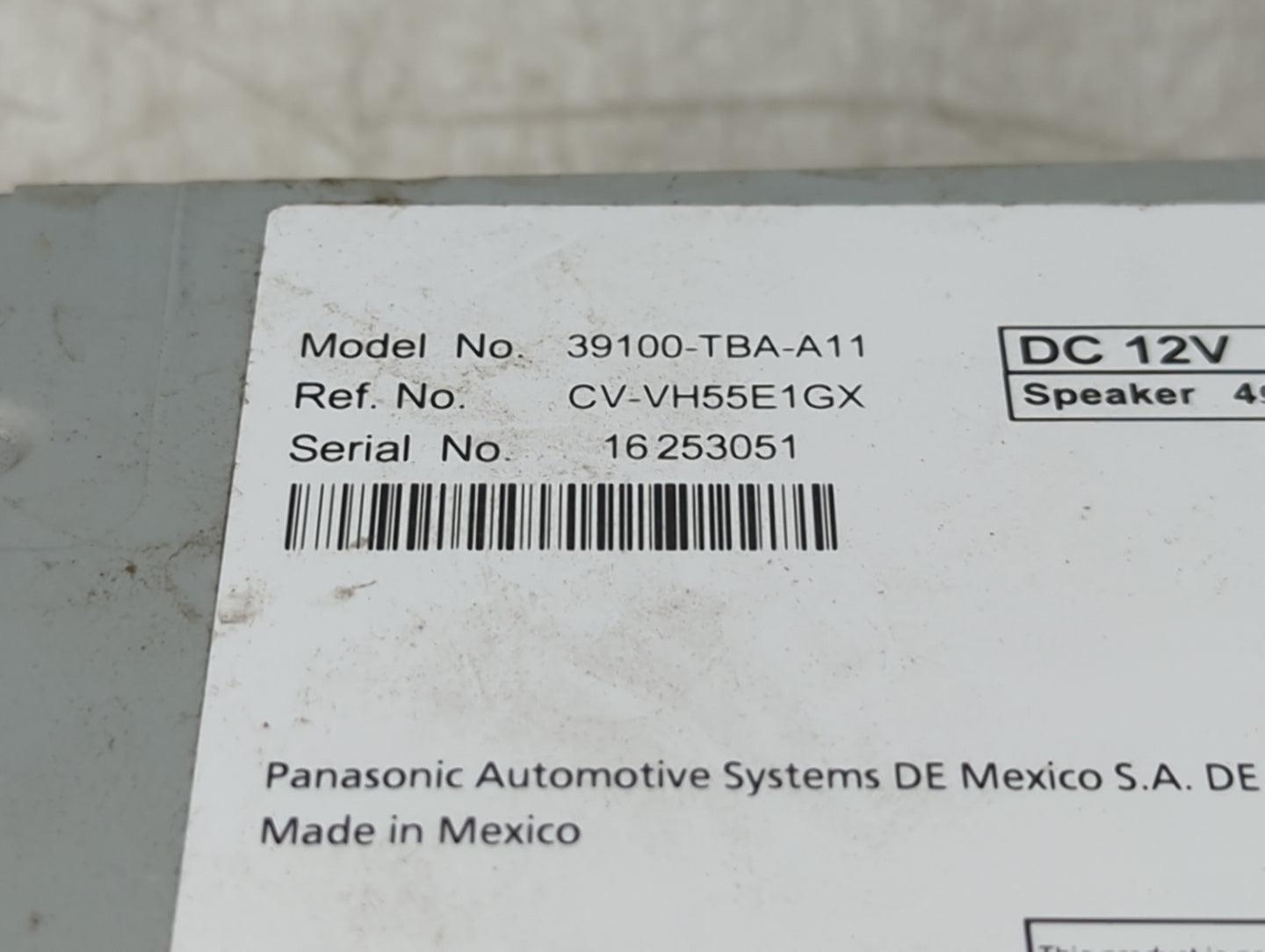 2016-2017 Honda Civic Radio AM FM Cd Player Receiver Replacement P/N:39100-TBA-A11 CV-VH55E1GX Fits Fits 2016 2017 OEM Used 