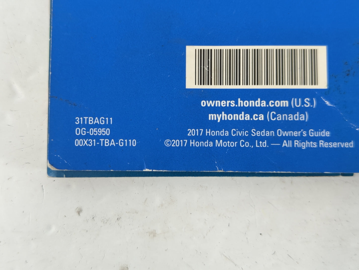 2017 Honda Civic Owners Manual Book Guide P/N:31TBAG11 00X31-TBA-G110 OEM Used Auto Parts - Oemusedautoparts1.com