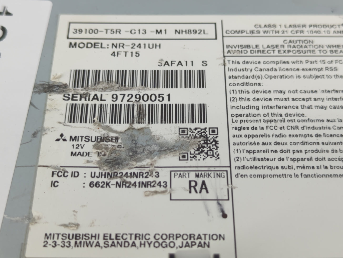 2015-2019 Honda Fit Radio AM FM Cd Player Receiver Replacement P/N:39100-T5R-C13-M1 Fits Fits 2015 2016 2017 2018 2019 OEM U