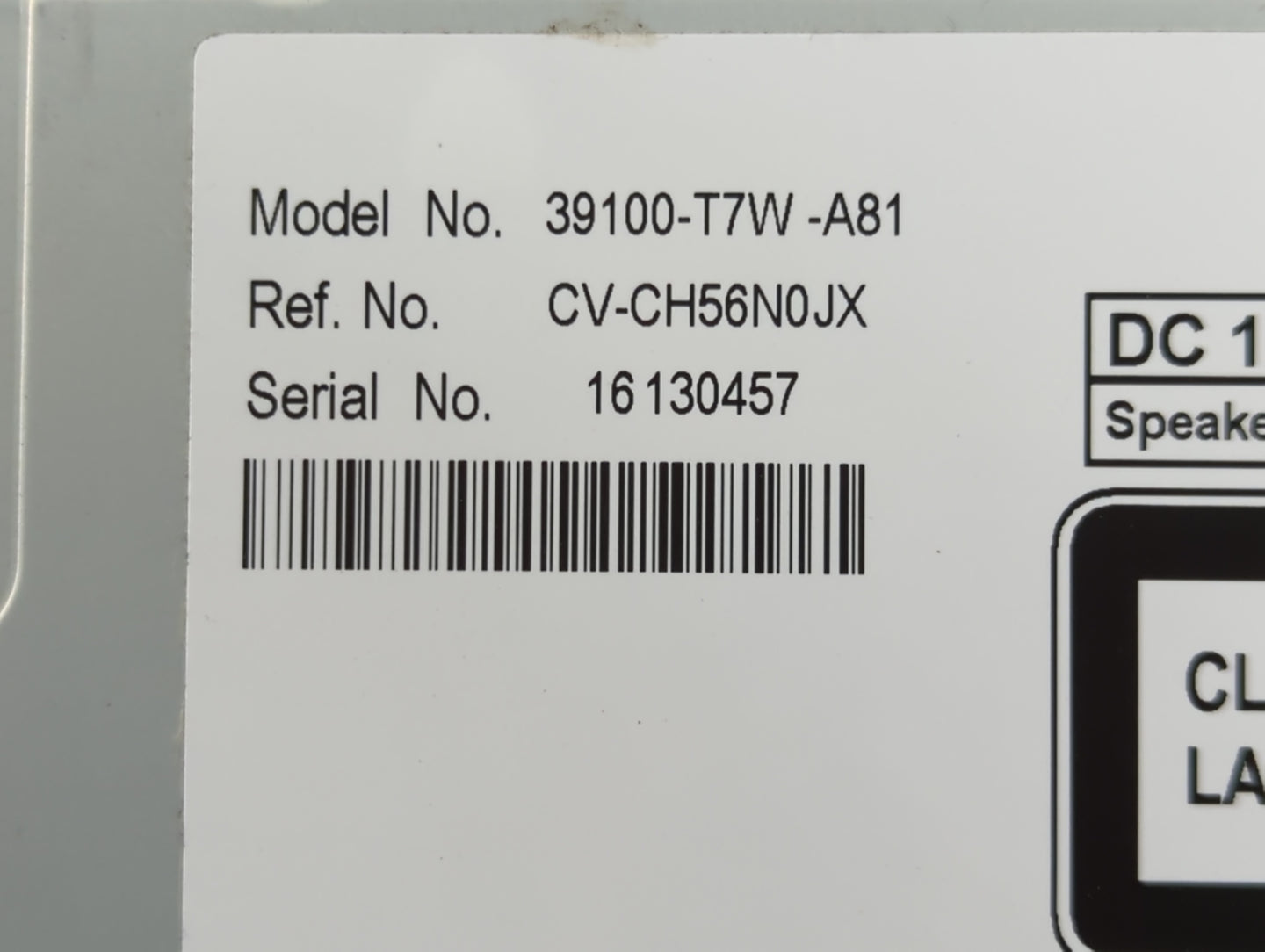 2017 Honda Hr-V Radio AM FM Cd Player Receiver Replacement P/N:39100-T7W-A81 Fits OEM Used Auto Parts - Oemusedautoparts1.co