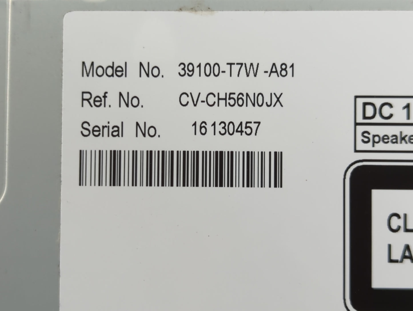 2017 Honda Hr-V Radio AM FM Cd Player Receiver Replacement P/N:39100-T7W-A81 Fits OEM Used Auto Parts - Oemusedautoparts1.co