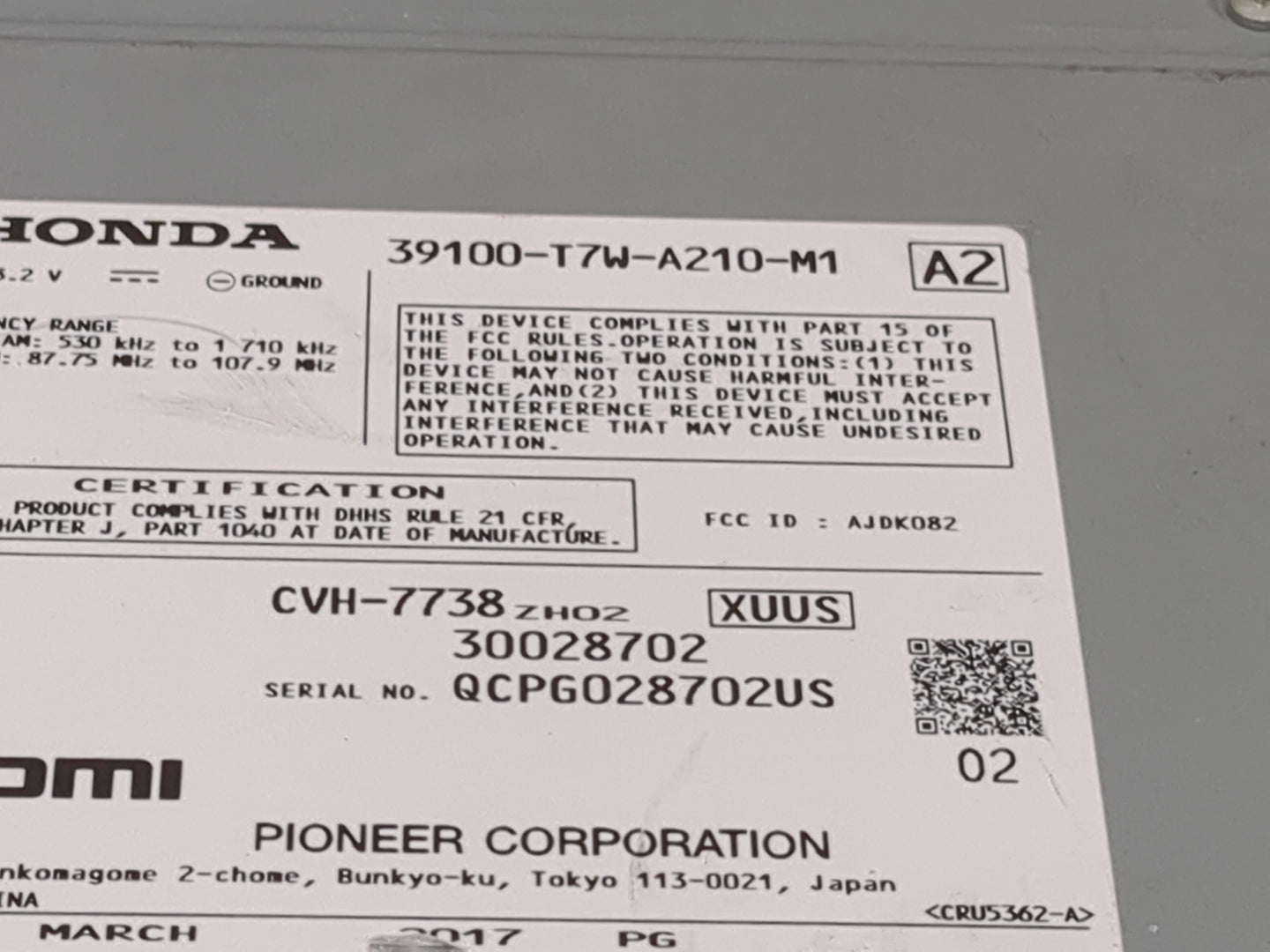 2017-2017 Honda Hr-v Radio Display Info Screen Oem - Oemusedautoparts1.com