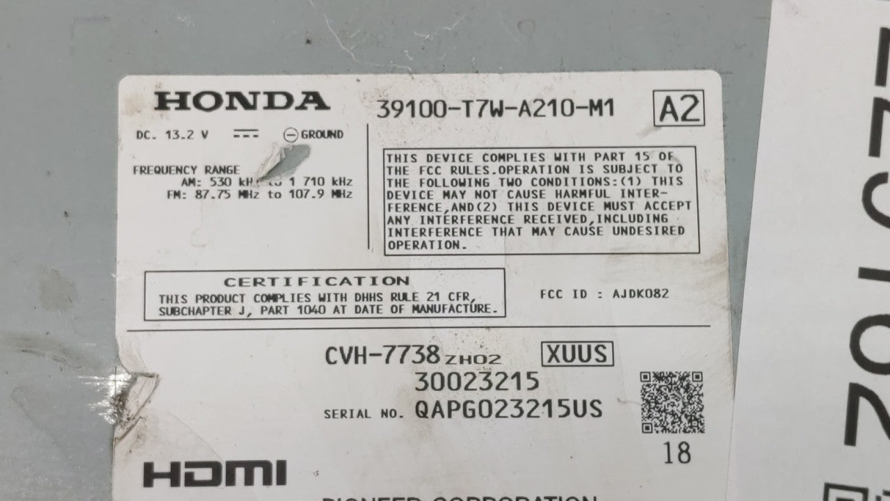 2017-2017 Honda Hr-v Am Fm Cd Player Radio Receiver - Oemusedautoparts1.com