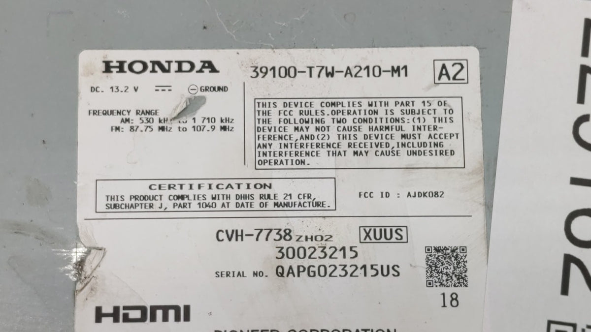 2017-2017 Honda Hr-v Am Fm Cd Player Radio Receiver 229162 - Oemusedautoparts1.com