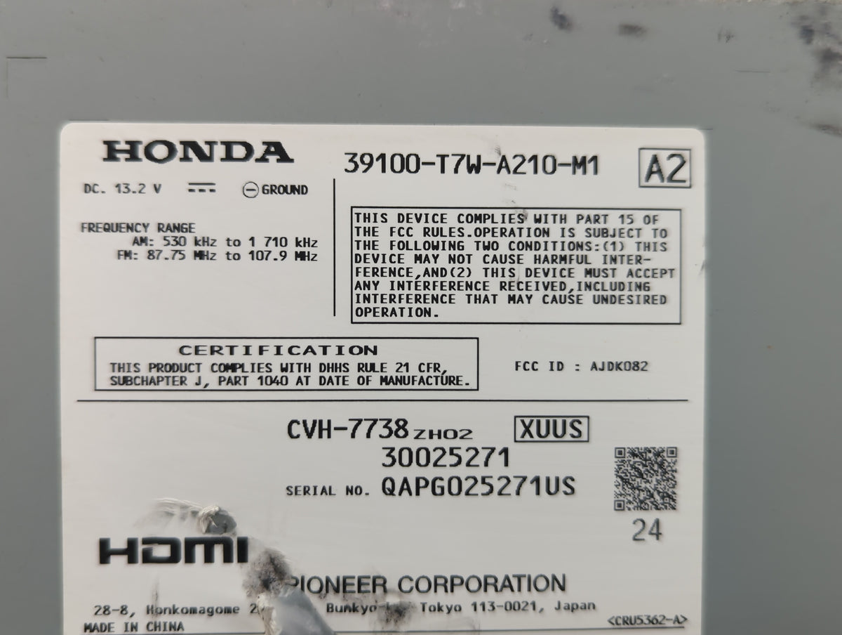 2017-2017 Honda Hr-v Am Fm Cd Player Radio Receiver 572189 - Oemusedautoparts1.com