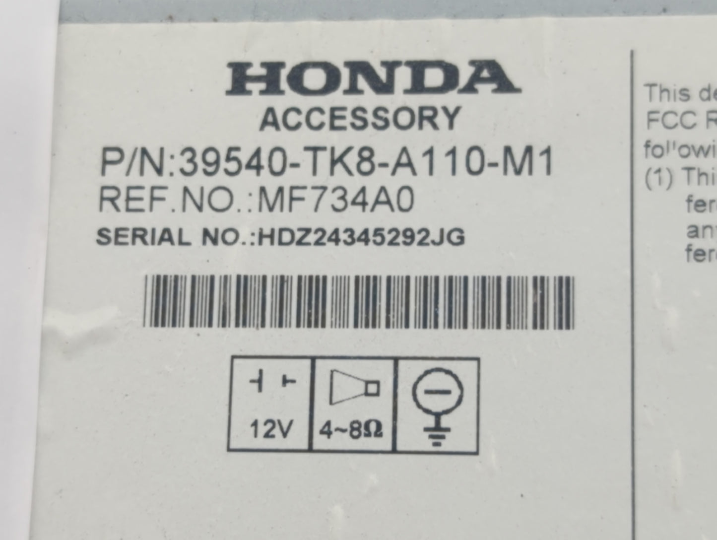 2014-2017 Honda Odyssey Radio AM FM Cd Player Receiver Replacement P/N:39540-TK8-A110-M1 Fits Fits 2014 2015 2016 2017 OEM U