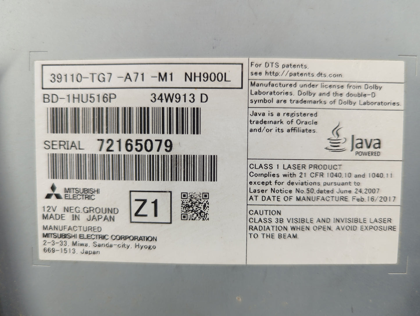 2016-2020 Honda Pilot Radio AM FM Cd Player Receiver Replacement P/N:39110-TG7-A71 BD-1HU516P Fits Fits 2016 2017 2018 2019 