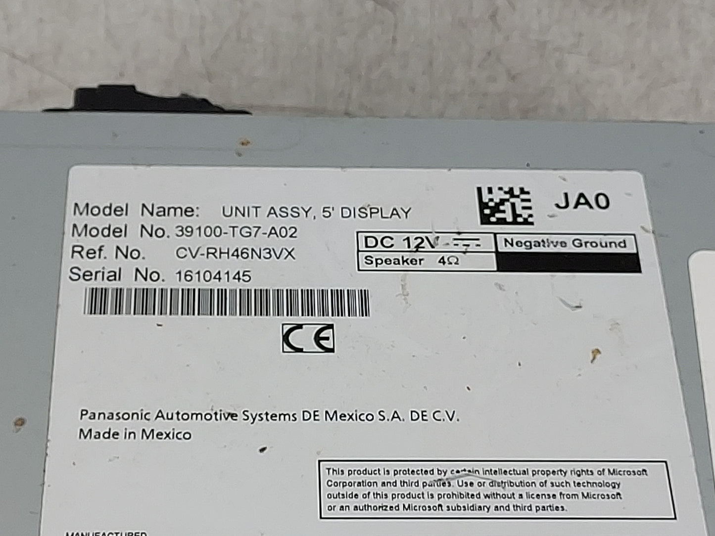 2016-2019 Honda Pilot Radio AM FM Cd Player Receiver Replacement P/N:39100-TG7-A02 CV-RH46N3VX Fits Fits 2016 2017 2018 2019