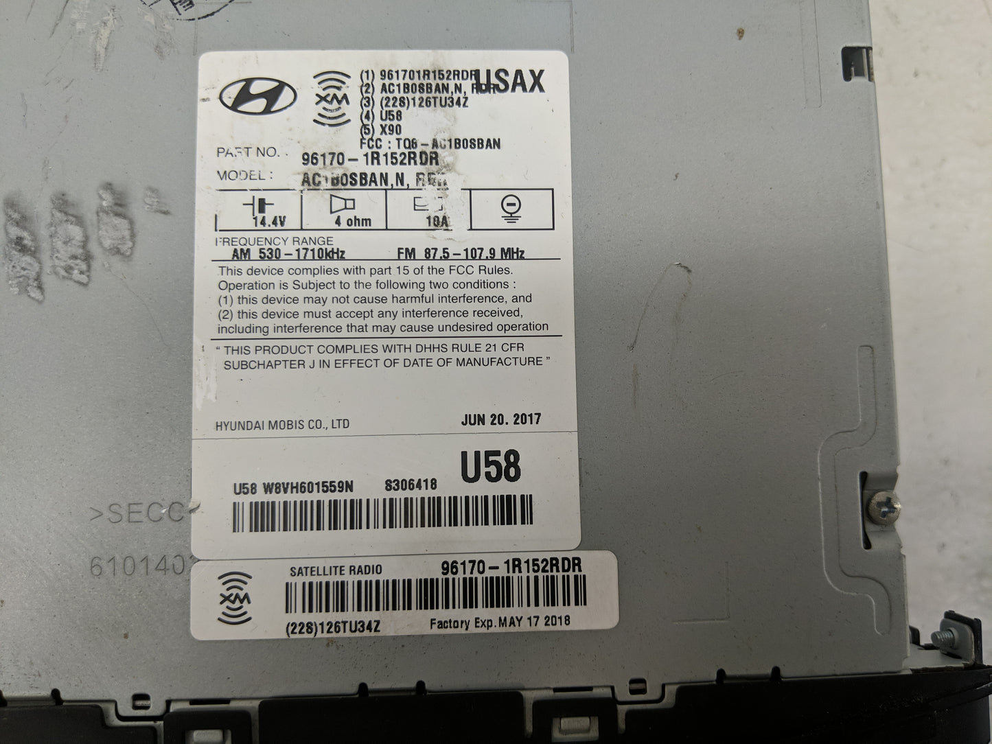 2015-2017 Hyundai Accent Radio AM FM Cd Player Receiver Replacement P/N:96170-1R111RDR Fits Fits 2015 2016 2017 OEM Used Aut