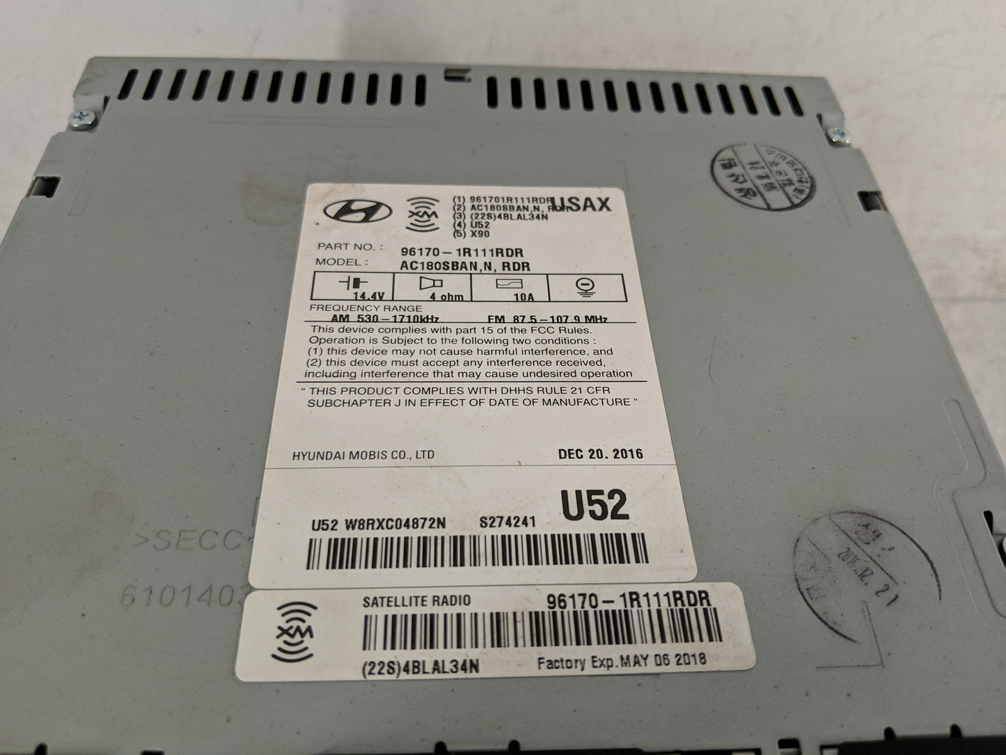 2015-2017 Hyundai Accent Radio AM FM Cd Player Receiver Replacement P/N:96170-1R111RDR Fits Fits 2015 2016 2017 OEM Used Aut