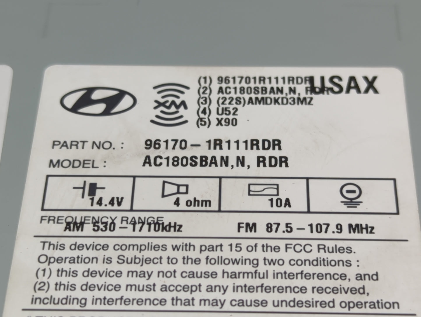 2015-2017 Hyundai Accent Radio AM FM Cd Player Receiver Replacement P/N:96170-1R111RDR Fits Fits 2015 2016 2017 OEM Used Aut