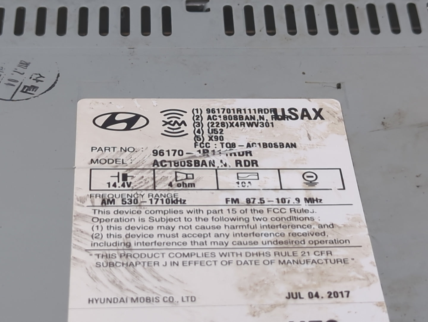 2015-2017 Hyundai Accent Radio AM FM Cd Player Receiver Replacement P/N:96170-1R111RDR Fits Fits 2015 2016 2017 OEM Used Aut
