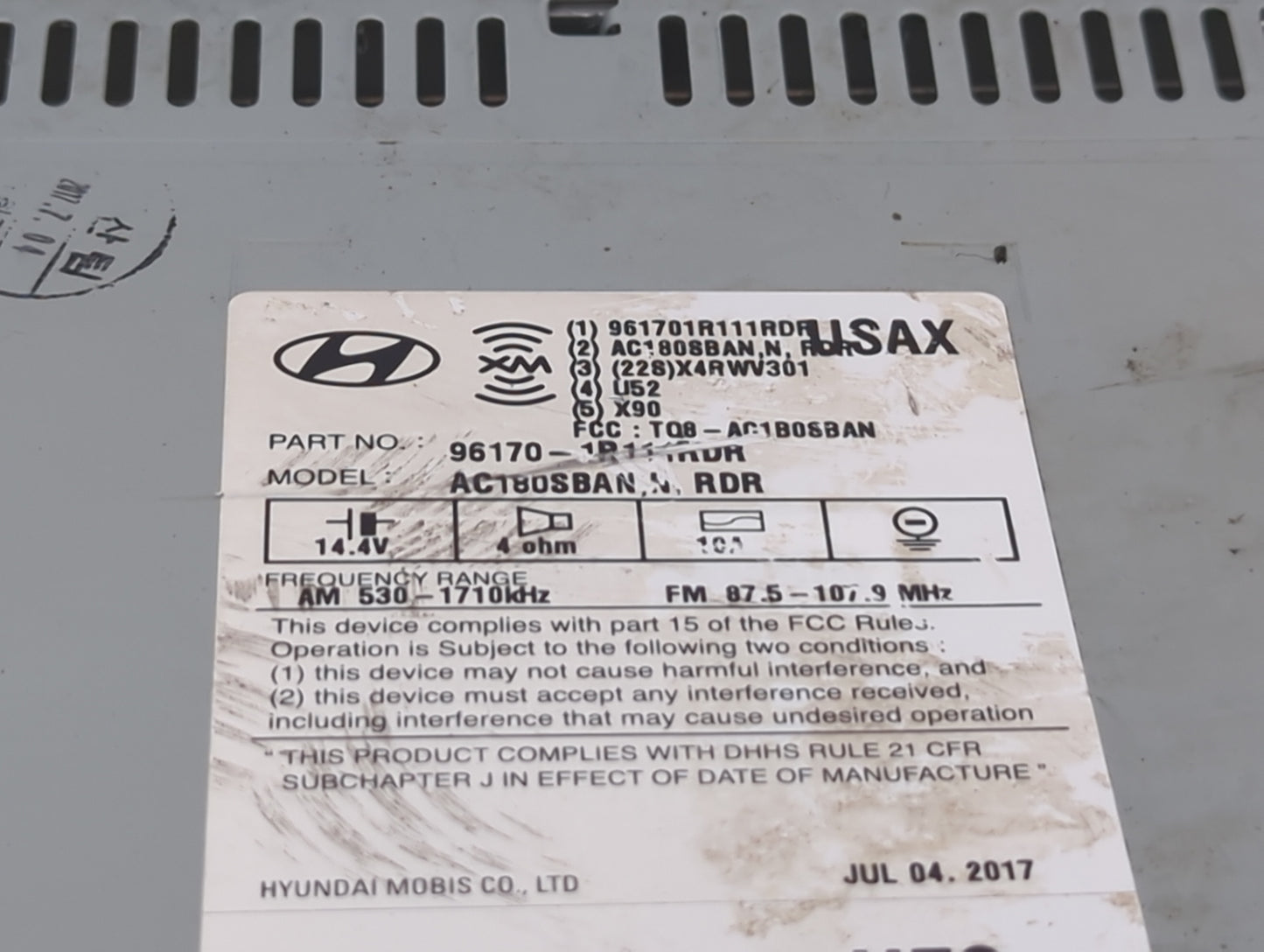 2015-2017 Hyundai Accent Radio AM FM Cd Player Receiver Replacement P/N:96170-1R111RDR Fits Fits 2015 2016 2017 OEM Used Aut