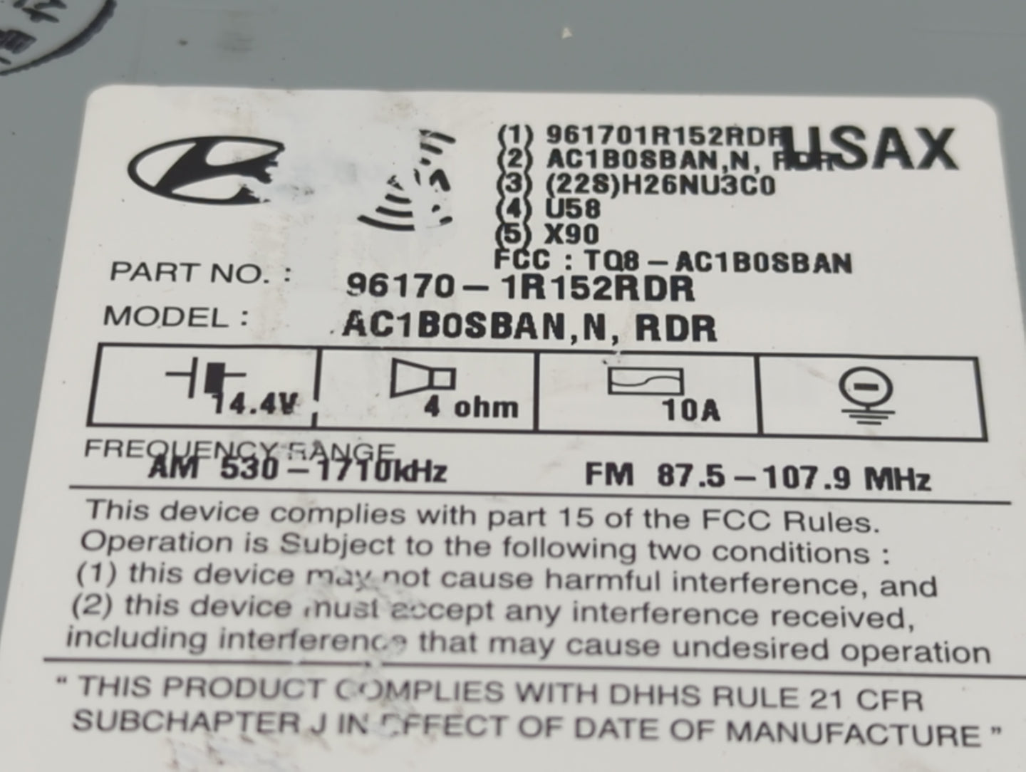 2015-2017 Hyundai Accent Radio AM FM Cd Player Receiver Replacement P/N:96170-1R152RDR Fits Fits 2015 2016 2017 OEM Used Aut