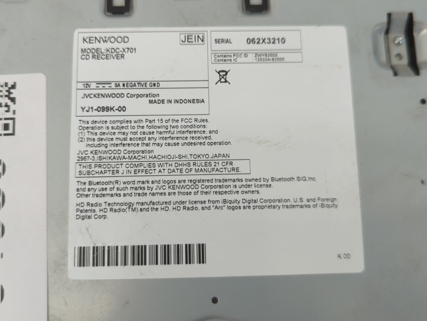 2015-2017 Hyundai Accent Radio AM FM Cd Player Receiver Replacement P/N:YJ1-099K-00 062X3210 Fits Fits 2015 2016 2017 OEM Us