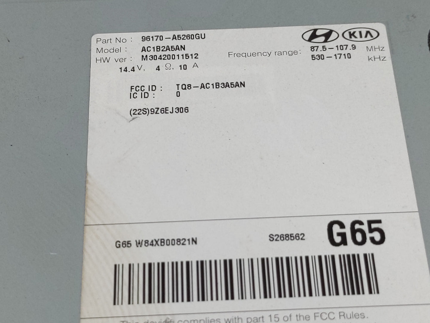 2016-2017 Hyundai Elantra Radio AM FM Cd Player Receiver Replacement P/N:96170-A5260GU Fits Fits 2016 2017 OEM Used Auto Par