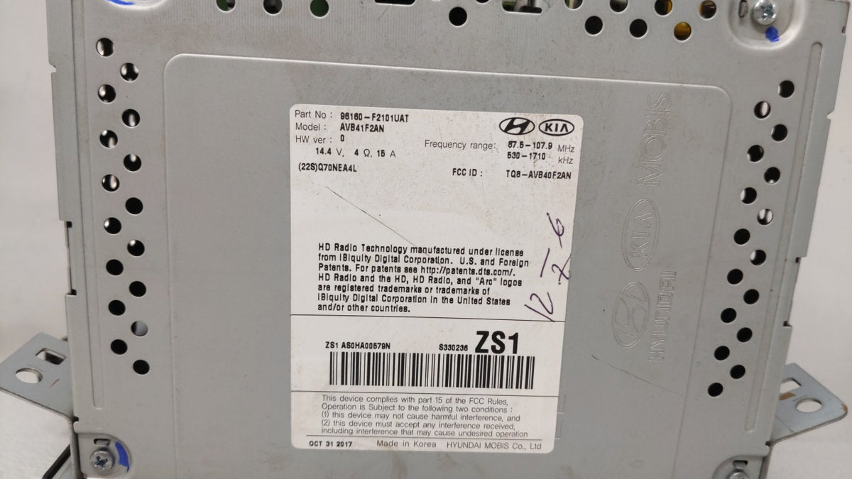 2017-2018 Hyundai Elantra Radio AM FM Cd Player Receiver Replacement OEM Used Auto Parts - Oemusedautoparts1.com