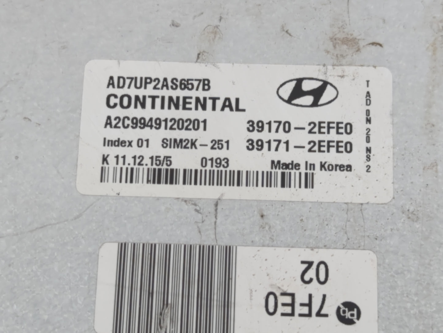 2017-2019 Hyundai Elantra PCM Engine Control Computer ECU ECM PCU OEM P/N:39171-2EFE0 39170-2EFE0 Fits Fits 2017 2018 2019 O