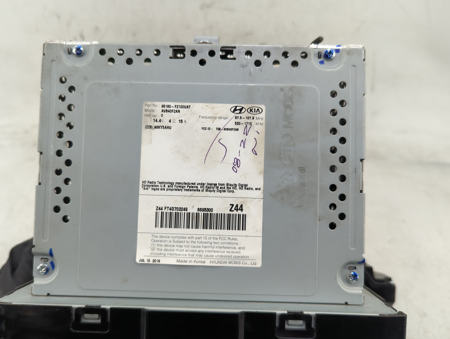 2017-2018 Hyundai Elantra Radio AM FM Cd Player Receiver Replacement P/N:96160-F2100UAT Fits Fits 2017 2018 OEM Used Auto Pa