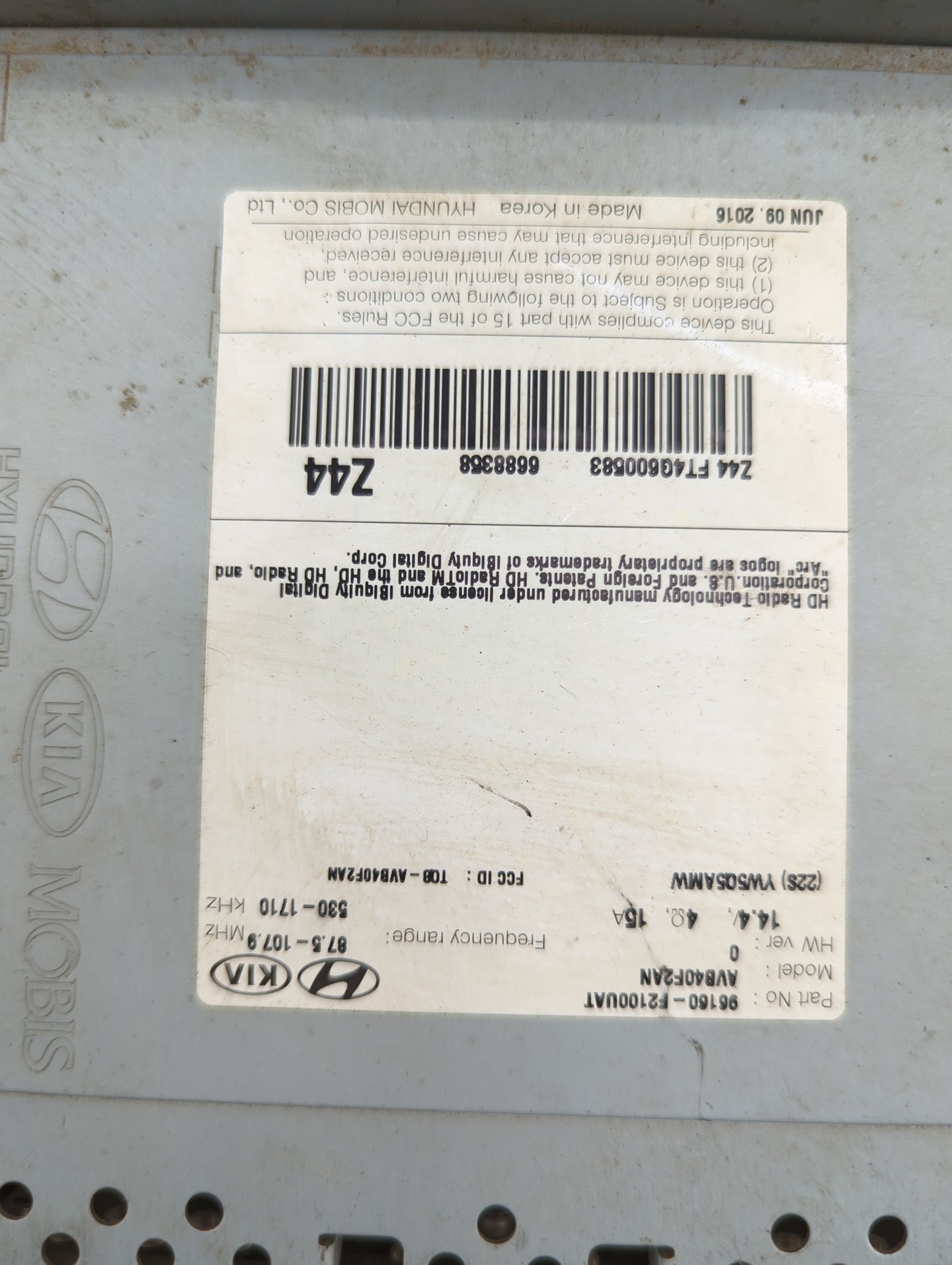 2017-2018 Hyundai Elantra Radio AM FM Cd Player Receiver Replacement P/N:96160-F2100UAT AVB40F2AN Fits Fits 2017 2018 OEM Us
