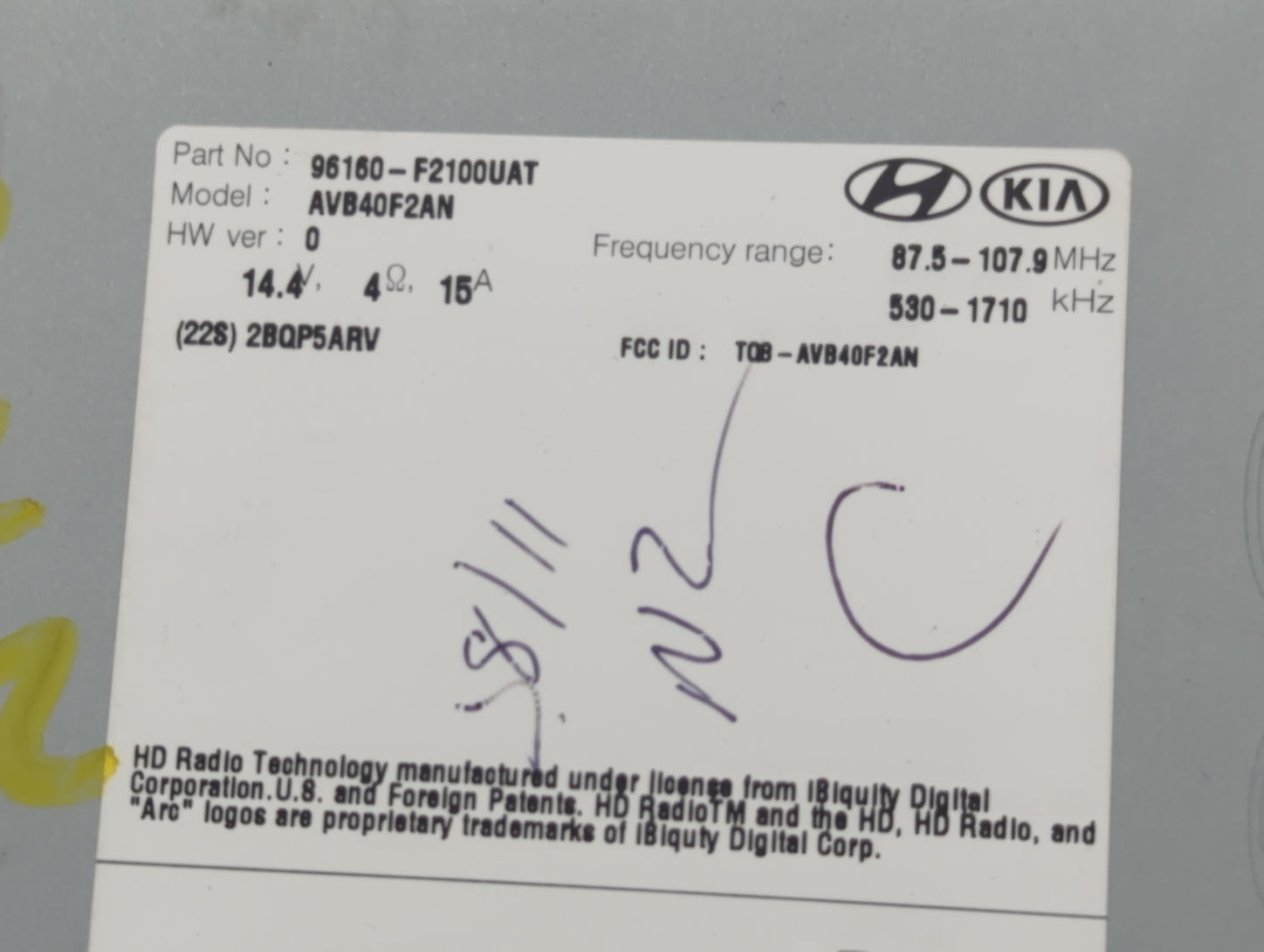 2017-2018 Hyundai Elantra Radio AM FM Cd Player Receiver Replacement P/N:96160-F2100UAT Fits Fits 2017 2018 OEM Used Auto Pa