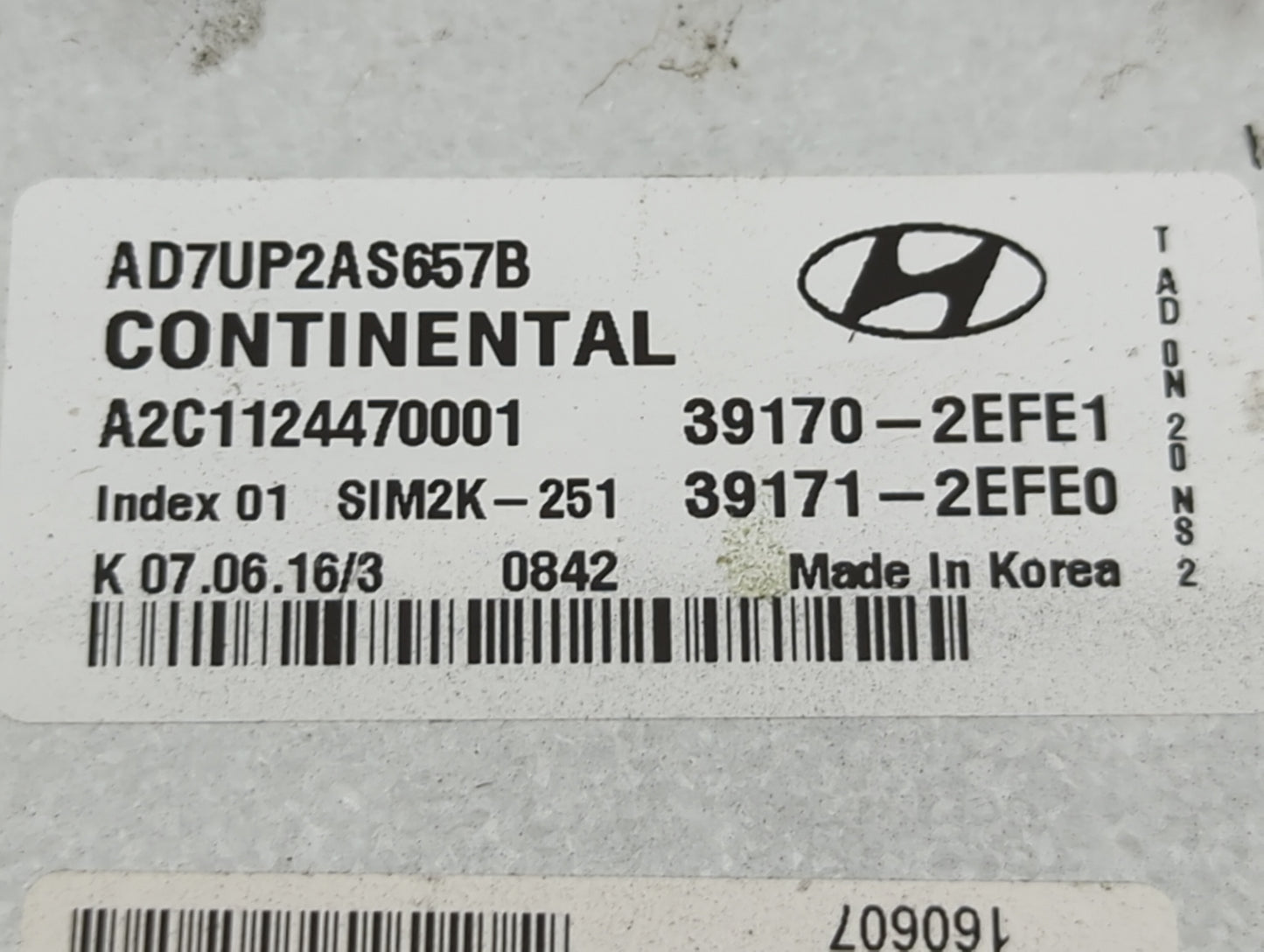 2017-2018 Hyundai Elantra PCM Engine Control Computer ECU ECM PCU OEM P/N:39170-2EFE1 AD7UP2AS657B Fits Fits 2017 2018 OEM U