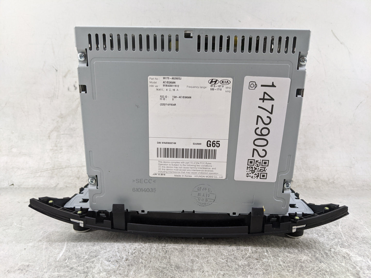 2016-2017 Hyundai Elantra Radio AM FM Cd Player Receiver Replacement P/N:96170-A5260GU AC1B2A5AN Fits Fits 2016 2017 OEM Use