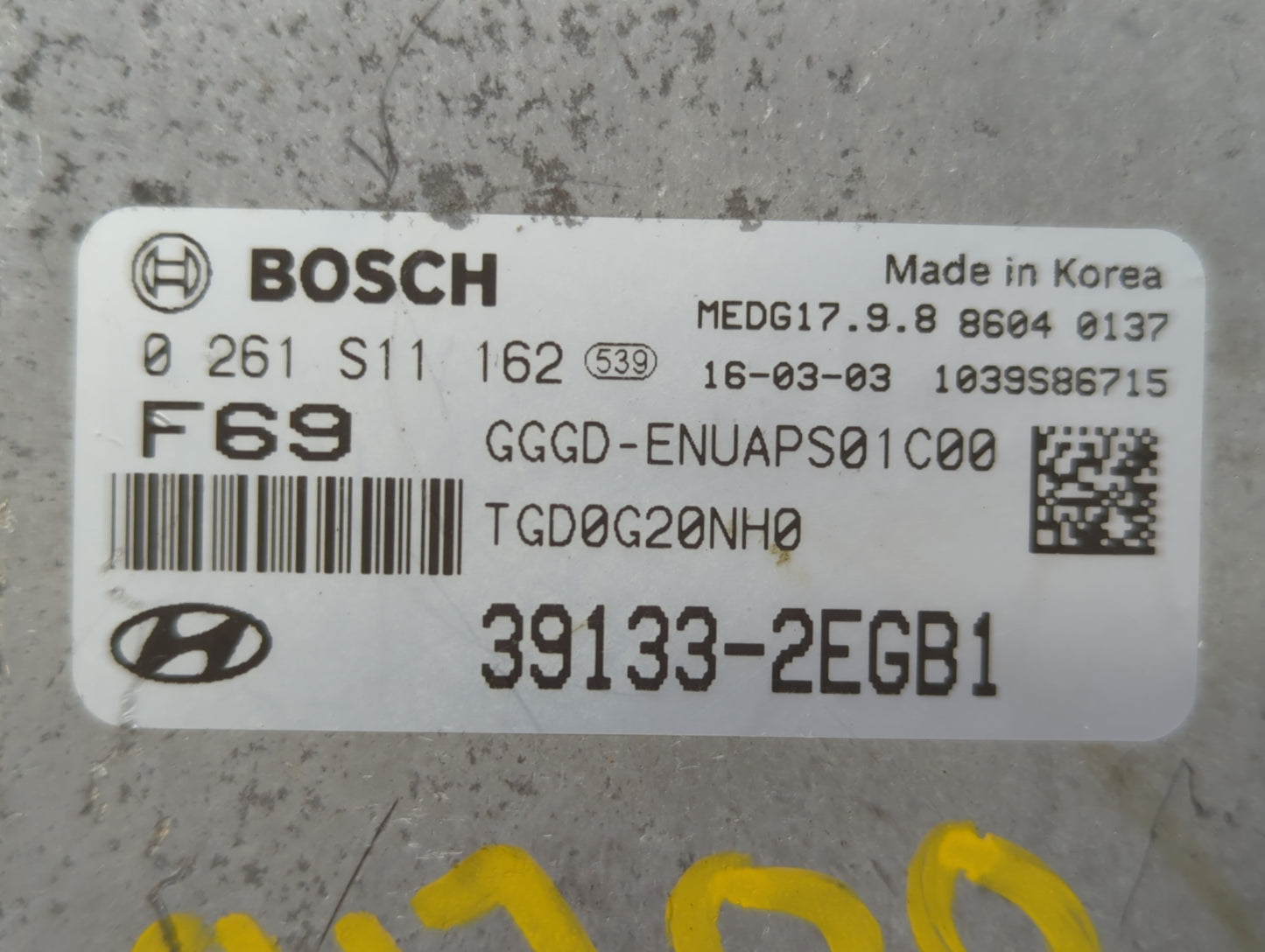 2016-2017 Hyundai Elantra PCM Engine Control Computer ECU ECM PCU OEM P/N:39133-2EGB1 Fits Fits 2016 2017 OEM Used Auto Part