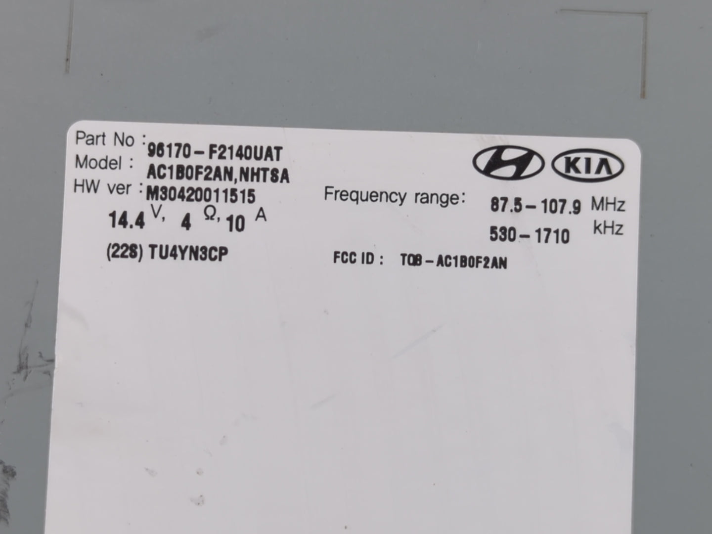 2017-2018 Hyundai Elantra Radio AM FM Cd Player Receiver Replacement P/N:96170-F2140UAT Fits Fits 2017 2018 OEM Used Auto Pa