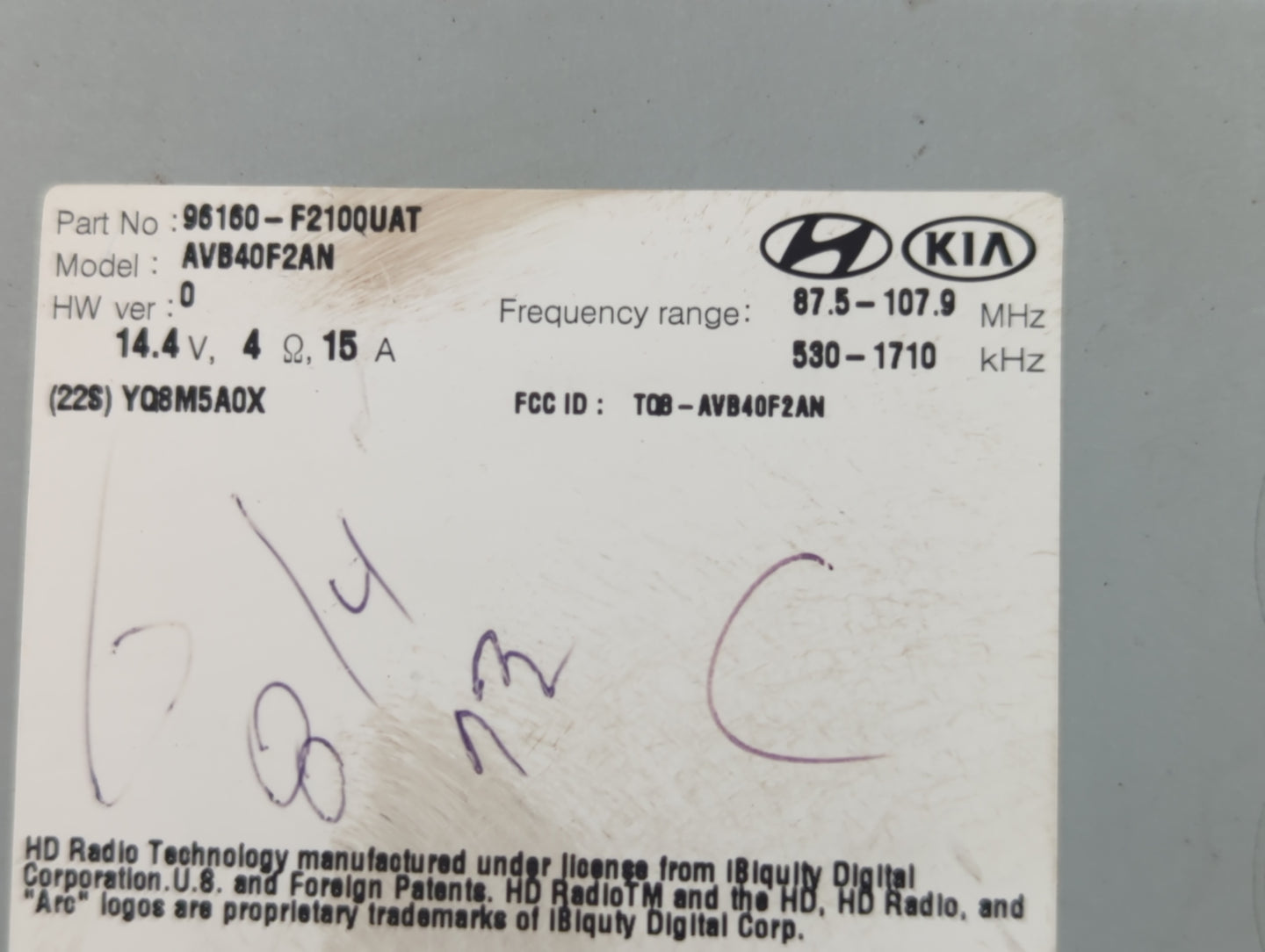 2017-2018 Hyundai Elantra Radio AM FM Cd Player Receiver Replacement P/N:96160-F2100UAT Fits Fits 2017 2018 OEM Used Auto Pa