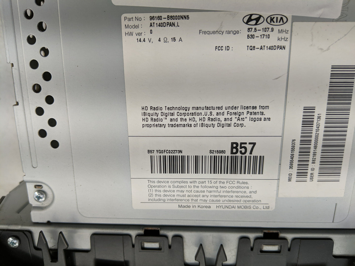 2017-2018 Hyundai Santa Fe Radio AM FM Cd Player Receiver Replacement P/N:96160-B8000NN5 Fits Fits 2017 2018 OEM Used Auto P