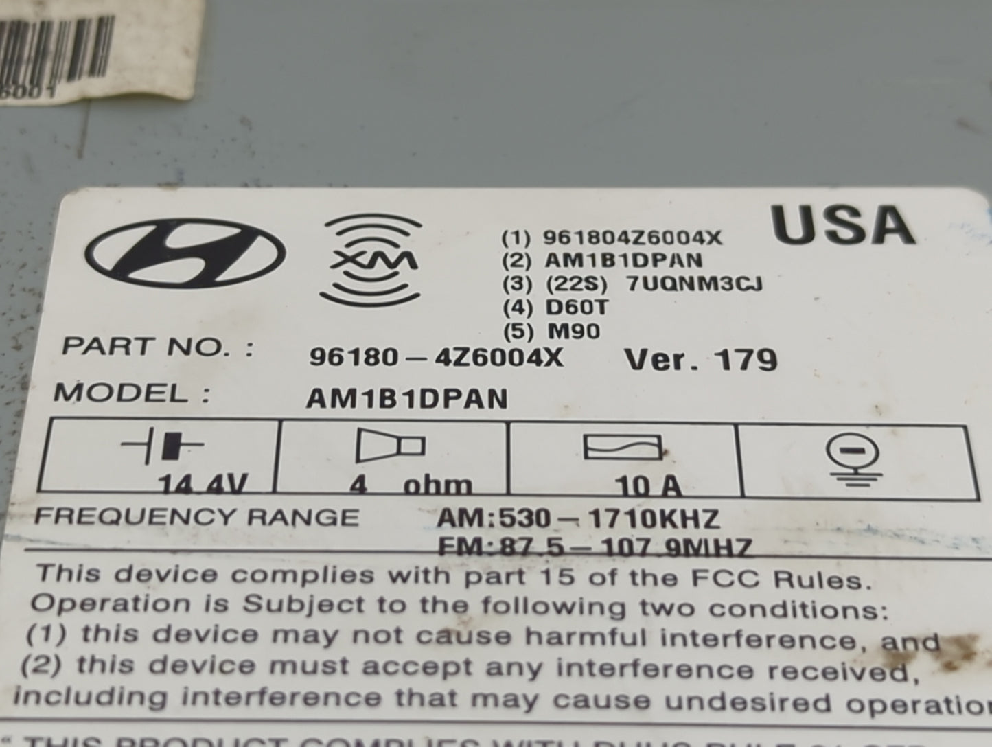 2017-2018 Hyundai Santa Fe Radio AM FM Cd Player Receiver Replacement P/N:961804Z6004X AM1B1DPAN Fits Fits 2017 2018 OEM Use