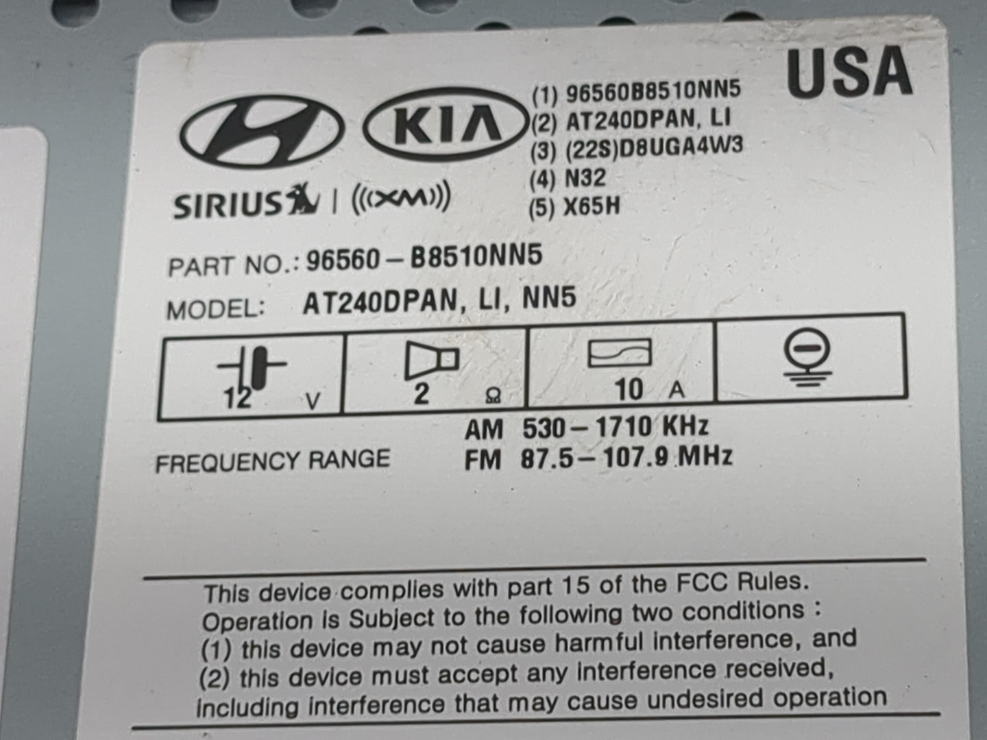 2017 Hyundai Santa Fe Radio AM FM Cd Player Receiver Replacement P/N:96560-B8510NN5 AT240DPAN, D3965 51050 Fits OEM Used Aut
